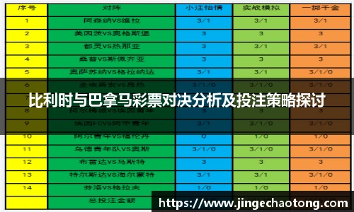 比利时与巴拿马彩票对决分析及投注策略探讨